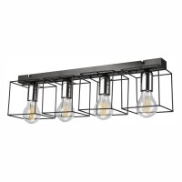 Plafonnier noir chrome métal 61 cm long 4-flamme E27