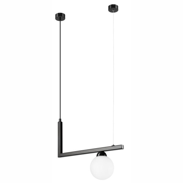 Lampe à suspendre verre métal L : 48 cm noir blanc Abat-jour sphérique
