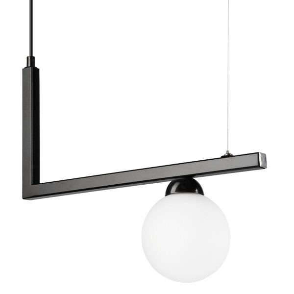 Lampe à suspendre verre métal L : 48 cm noir blanc Abat-jour sphérique