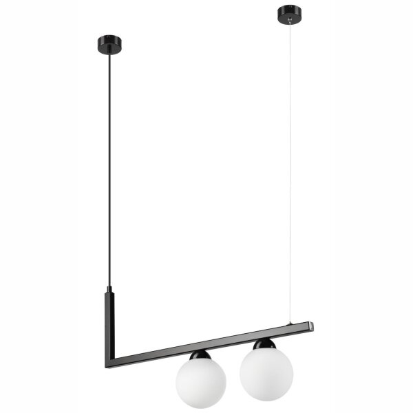 Suspension noir blanc allongé verre métal 2x G9
