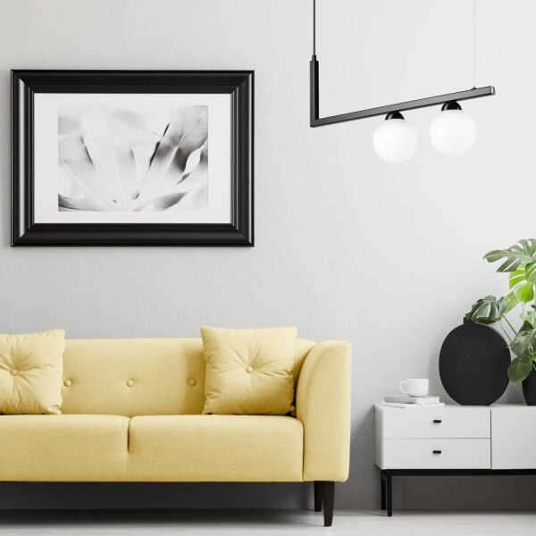 Suspension noir blanc allongé verre métal 2x G9