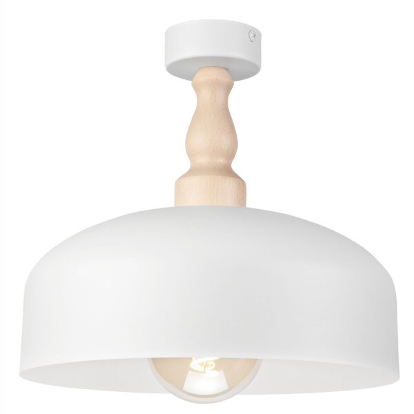Plafonnier Blanc Métal Bois Ø 30 cm petit E27 Scandinave