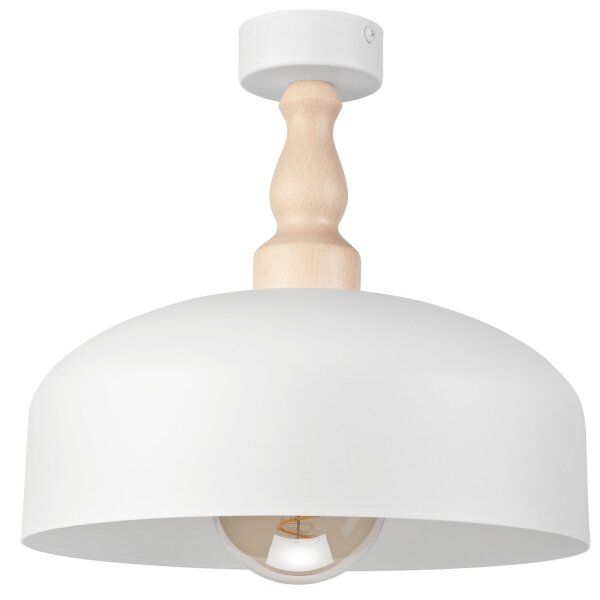 Plafonnier Blanc Métal Bois Ø 30 cm petit E27 Scandinave