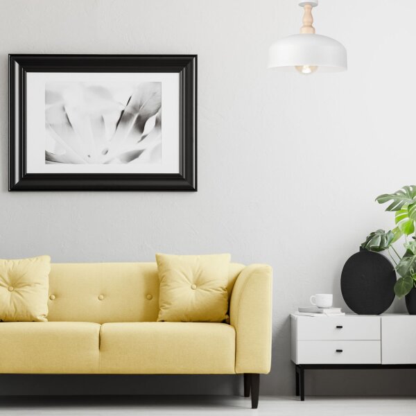Plafonnier Blanc Métal Bois Ø 30 cm petit E27 Scandinave