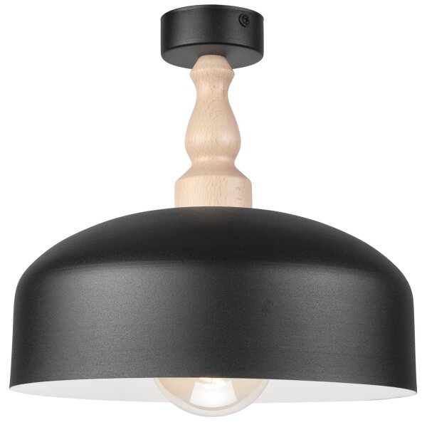 Plafonnier Noir Métal Bois E27 Ø 30 cm Scandinave
