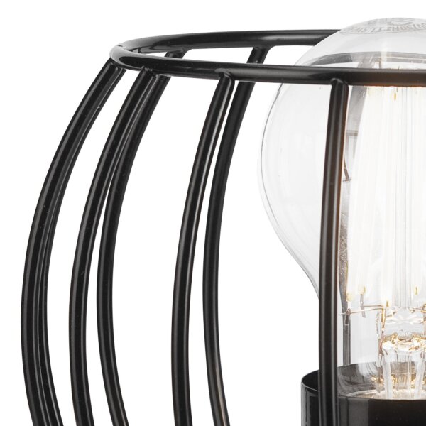 Lampe de table noire E27 petite H : 16 cm Métal Bois Rétro