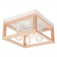 Plafonnier bois métal 4 flammes E27 L : 30 cm...