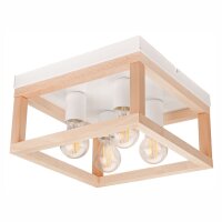 Plafonnier bois métal 4 flammes E27 L : 30 cm...