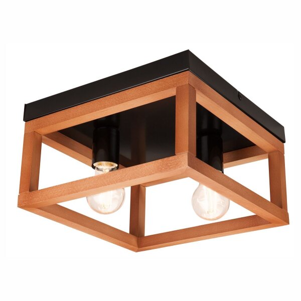 Plafonnier Rustique Bois Métal L : 30 cm Noir anguleux