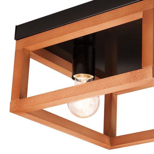 Plafonnier Rustique Bois Métal L : 30 cm Noir anguleux