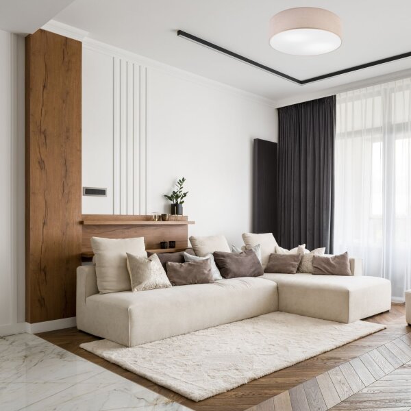 Plafonnier Tissu Ø 45 cm rond plat faible éblouissement Beige 2x E27