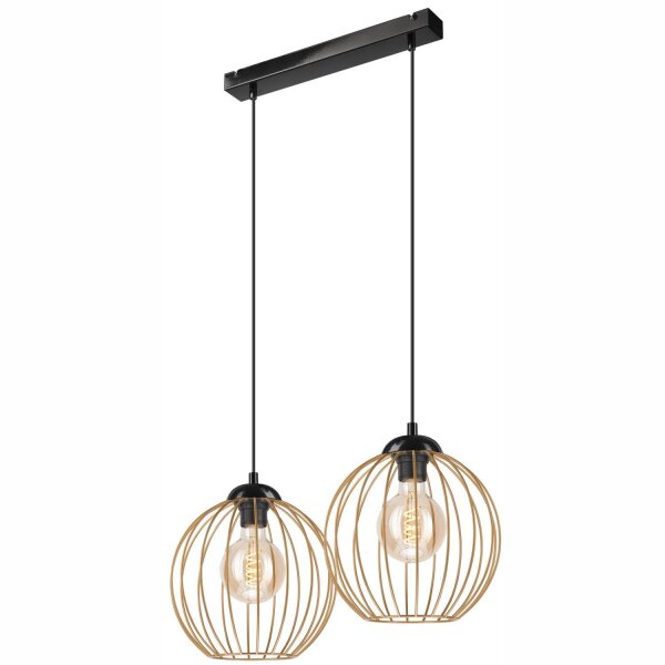 Lampe à suspendre 2 flammes E27 en noir or métal filaire