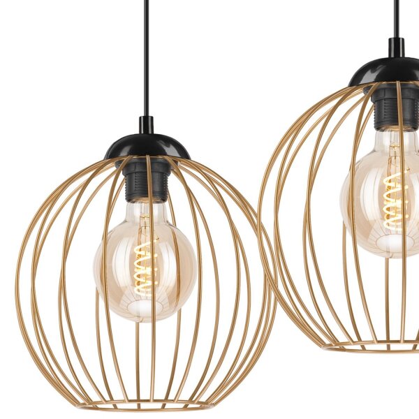 Lampe à suspendre 2 flammes E27 en noir or métal filaire