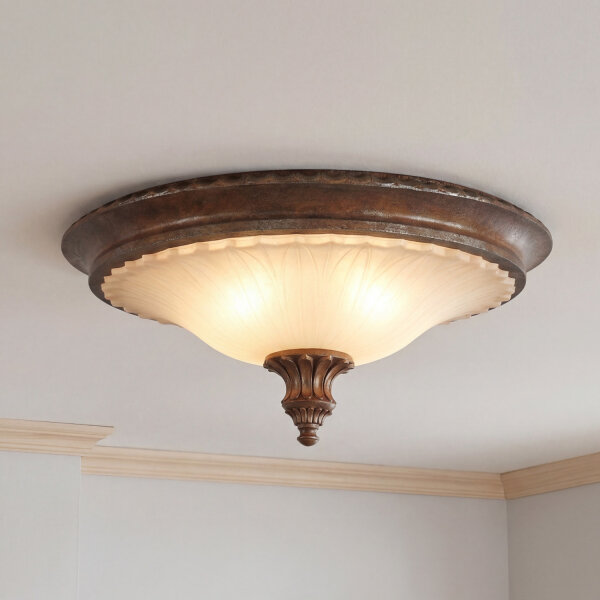 Plafonnier Rustikal Ø44,5cm verre métal en bronze