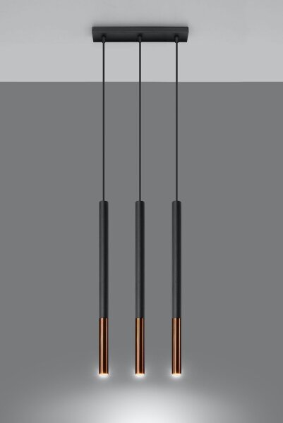 Lampe à suspendre métal 3 flammes cylindre G9 noir cuivre