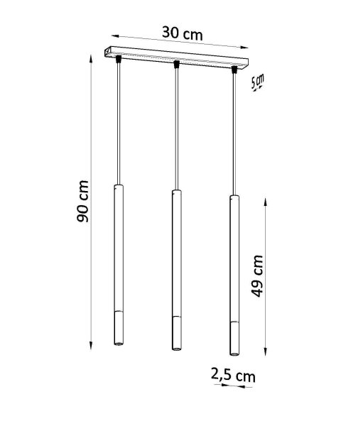 Lampe à suspendre métal 3 flammes cylindre G9 noir cuivre
