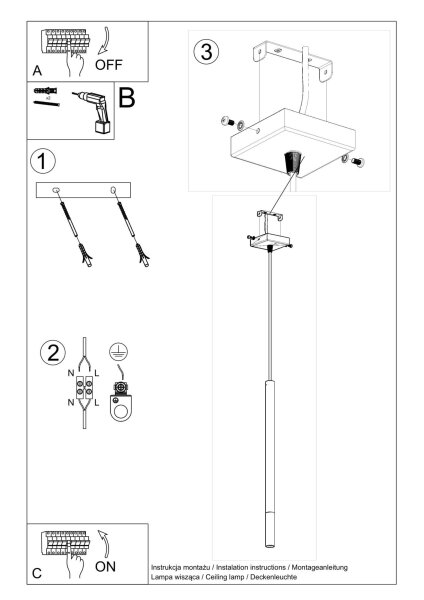 Lampe à suspendre Noir Or Ø 2,5 cm étroit Métal Cylindre