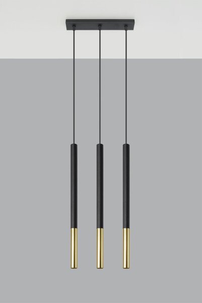 Lampe à suspendre métal noir or allongée 3 flammes G9