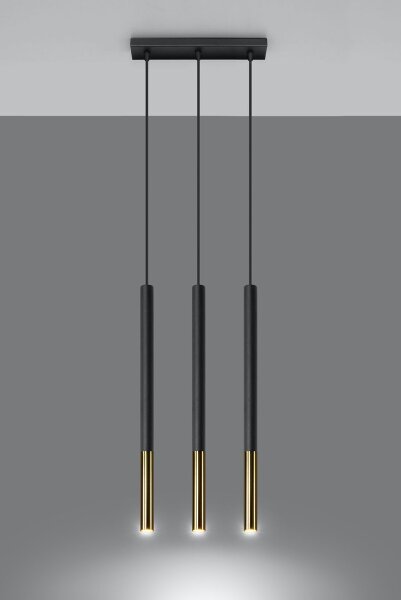 Lampe à suspendre métal noir or allongée 3 flammes G9