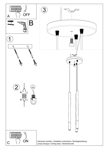 Lampe à suspendre Noir Or 3 flammes G9 Ø 20 cm Métal