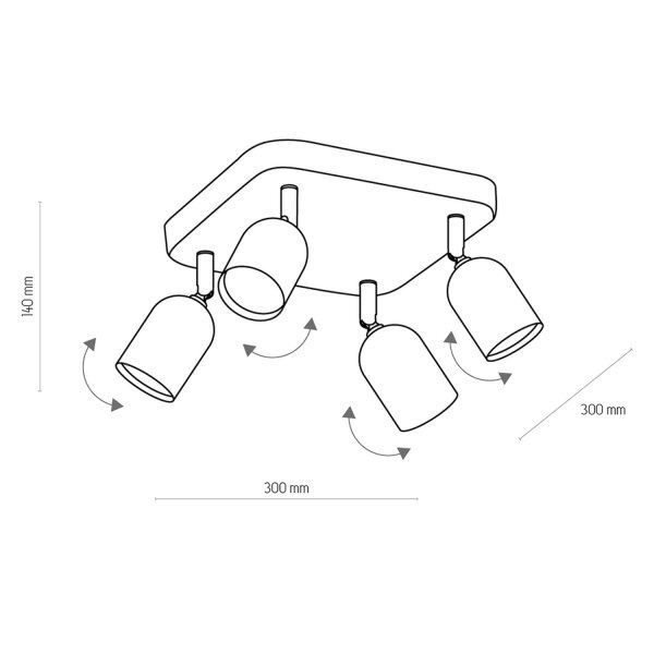Spot de plafond flexible en noir or 4-flamme GU10