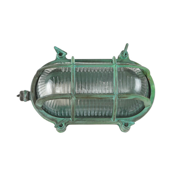 Lampe dextérieur mur laiton verre IP64 E27 Maritim vert antique