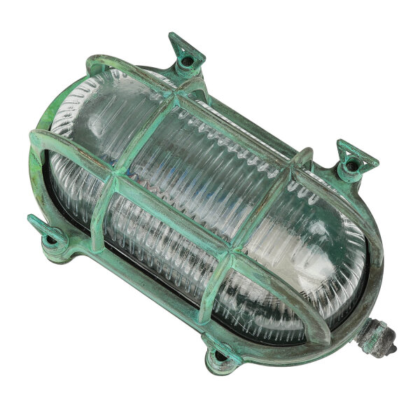 Lampe dextérieur mur laiton verre IP64 E27 Maritim vert antique