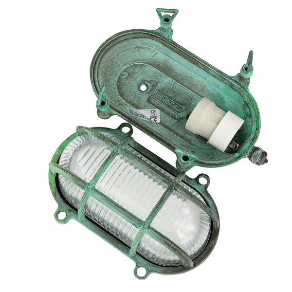 Lampe dextérieur mur laiton verre IP64 E27 Maritim vert antique