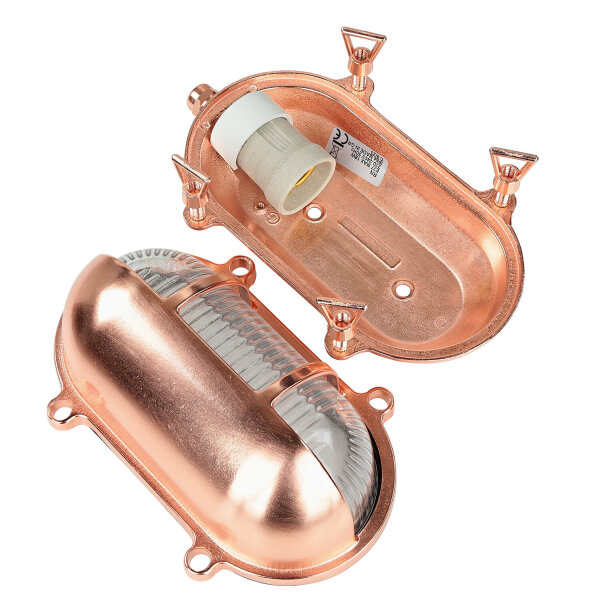 Lampe dextérieur laiton verre cannelé Maritim IP64 E27 cuivre