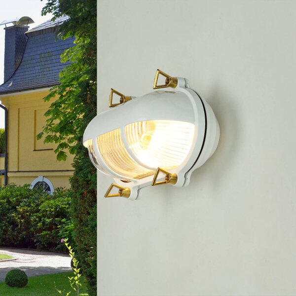 Lampe dextérieur murale IP64 laiton verre cannelé Maritim E27