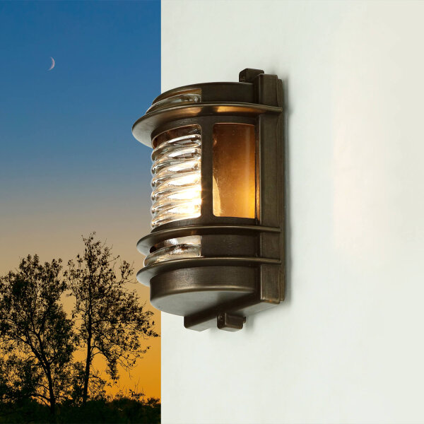 Lampe dextérieur noir antique IP64 laiton verre H : 22 cm