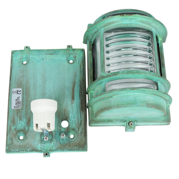 Lampe dextérieur mur IP64 laiton verre vert antique E27