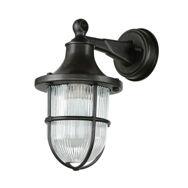 Lampe dextérieur IP64 E27 noir antique verre cannelé laiton