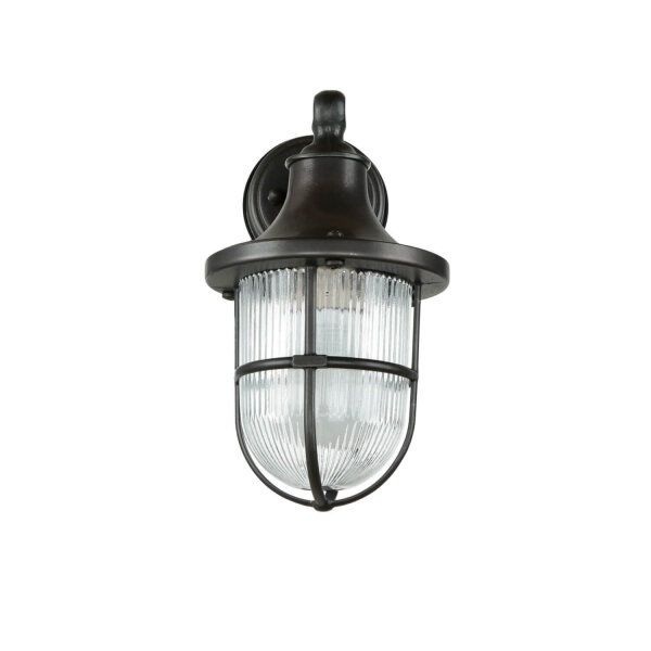 Lampe dextérieur IP64 E27 noir antique verre cannelé laiton