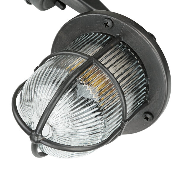 Lampe dextérieur IP64 E27 noir antique verre cannelé laiton