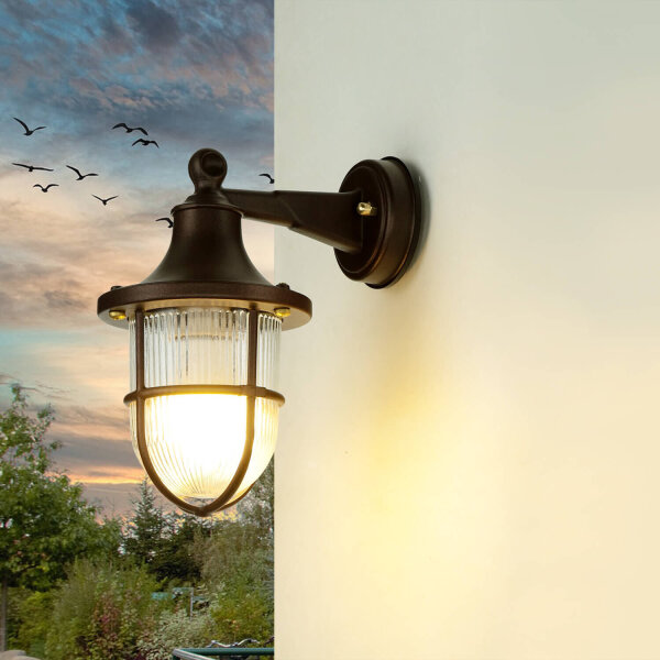 Lampe dextérieur murale IP64 E27 rouille marron antique laiton véritable Maritim