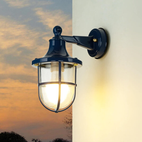 Lampe dextérieur murale IP64 E27 verre laiton bleu marine