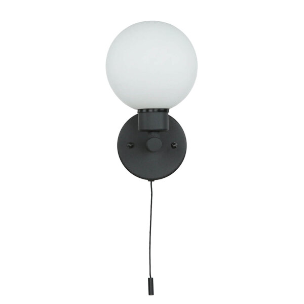 Lampe de salle de bain murale IP44 Noir Blanc G9 Interrupteur à tirette Abat-jour sphérique