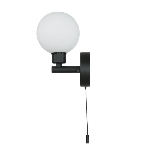 Lampe de salle de bain murale IP44 Noir Blanc G9 Interrupteur à tirette Abat-jour sphérique