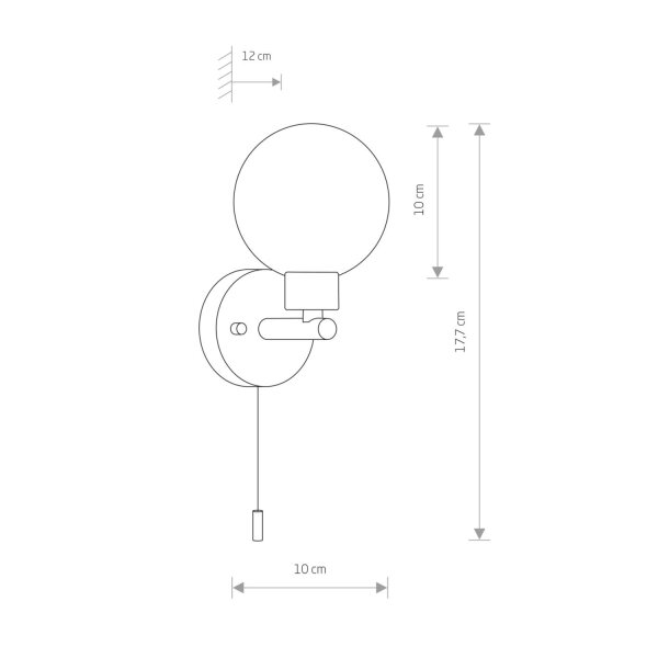 Lampe de salle de bain murale IP44 Noir Blanc G9 Interrupteur à tirette Abat-jour sphérique