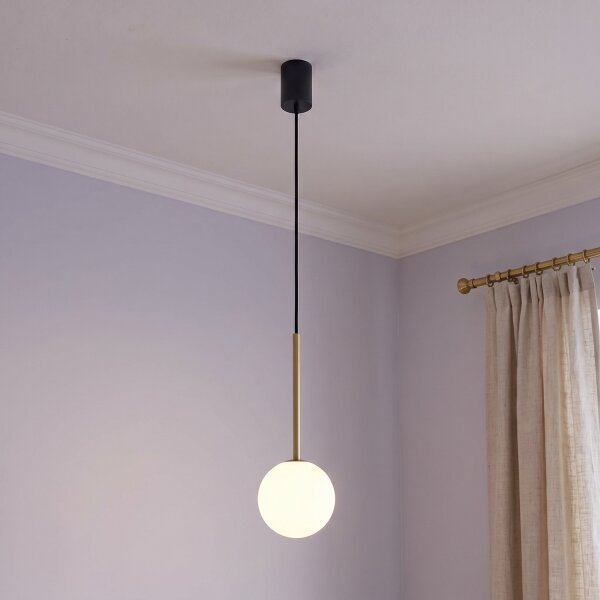Suspension Boule Abat-jour Ø 16 cm en noir blanc or G9