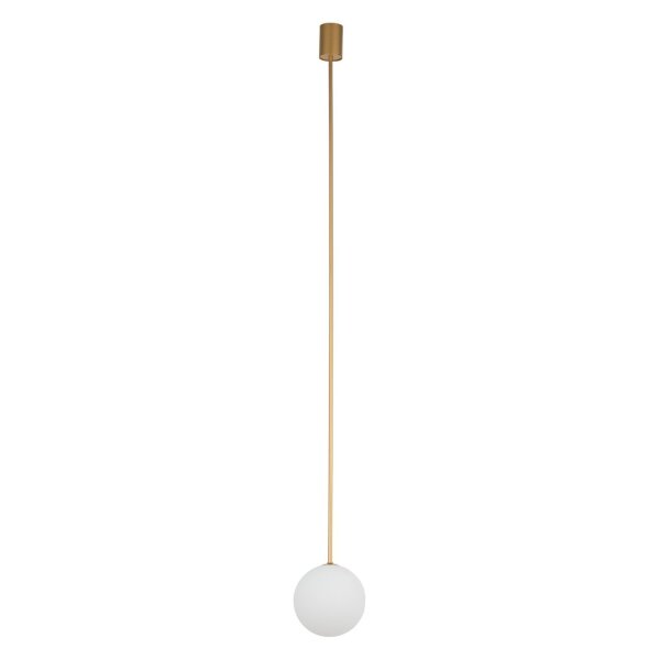 Lampe boule suspendue G9 Ø 16 cm en or mat blanc verre métal