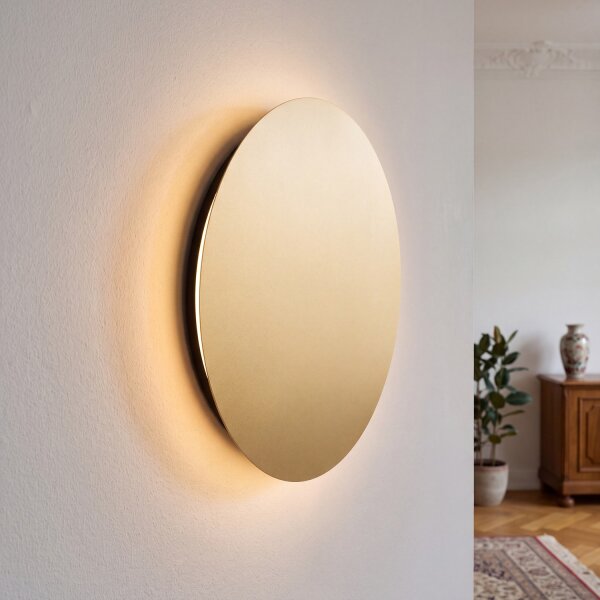 Applique ronde LED Ø 35 cm en or mat métal plat