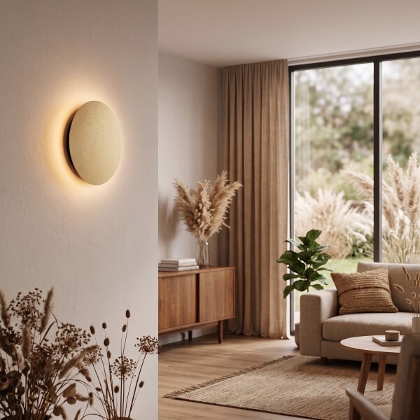 Applique LED or mat Ø 25 cm en 3000 K rond métal