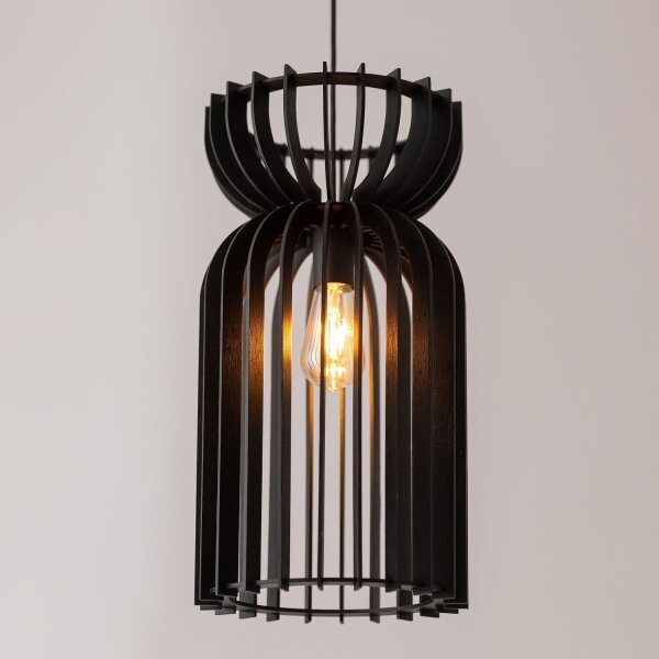 Lampe à suspendre noire E27 bois réglable en hauteur confortable