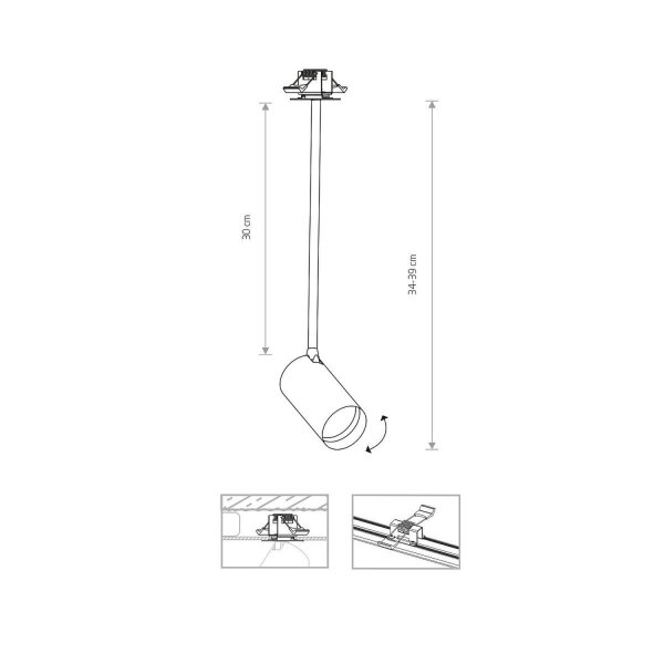 Spot encastré GU10 en blanc doré H : 34-39 cm réglable