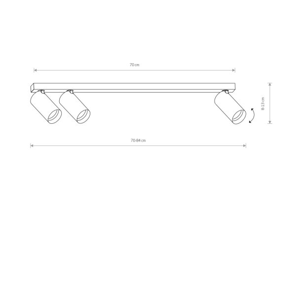 Spot de plafond allongé 70 cm à 3 flammes GU10 en blanc doré