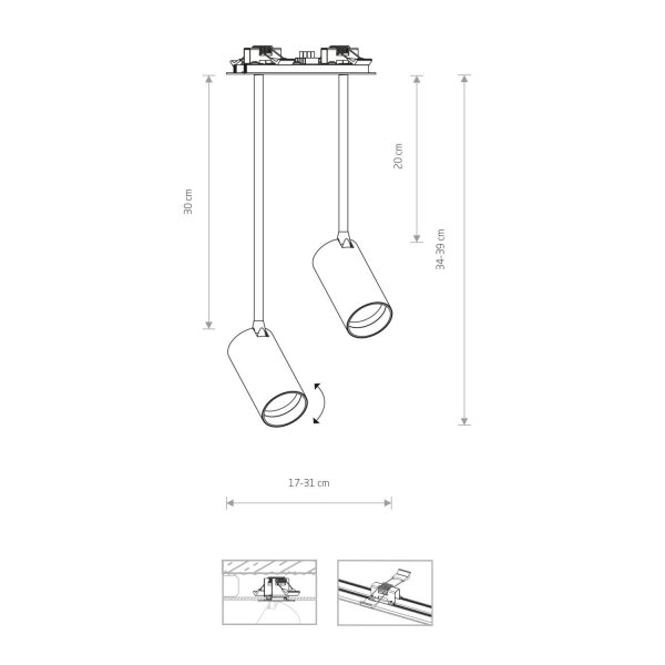 Spot de plafond blanc à 2 flammes encastré GU10 L : 17 cm Métal