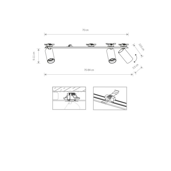 Spot de plafond 3 flammes GU10 noir métal encastré