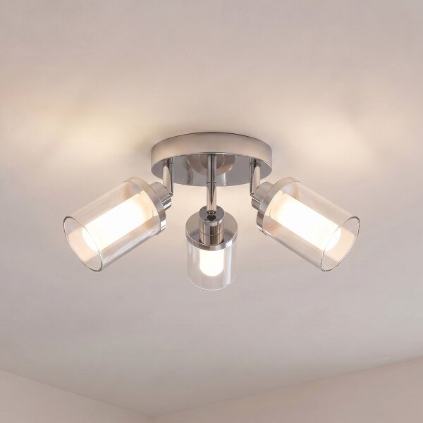 Spot de plafond salle de bain IP44 3-flamme G9 chrome clair verre